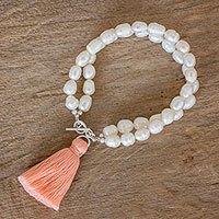 Cultured pearl charm bracelet,