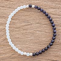 Aventurine and moonstone beaded stretch bracelet,