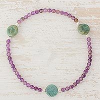 Amethyst and jasper beaded stretch anklet,