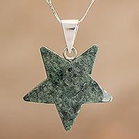 Jade pendant necklace, 'Stellar Light in Green' - Jade Star Pendant Necklace in Green from Guatemala