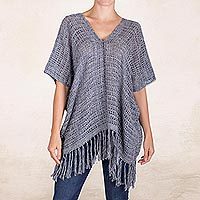 Cotton and recycled denim poncho,