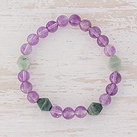Jade and amethyst beaded stretch bracelet,
