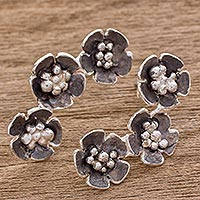 Sterling silver drop earrings, 'Floret Trio' - Handcrafted Sterling Silver Flower Trio Drop Earrings