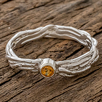 Citrine solitaire ring, 'Love Nest' - Handcrafted Sterling Silver Citrine Solitaire Ring
