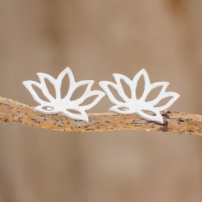 Sterling silver button earrings, Lotus Bloom
