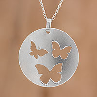 Sterling silver pendant necklace, 'Butterfly Flight'