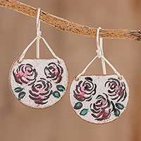Sterling silver and copper dangle earrings, 'Vintage Flowers' - Sterling Silver and Copper Flower Earrings from Costa Rica
