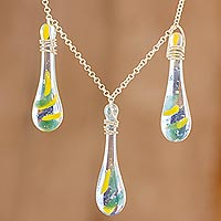 Glass pendant necklace, 'Bubbling Petals' - Colorful Glass Pendant Necklace from Costa Rica