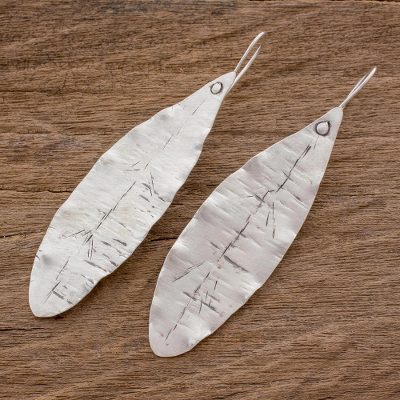 Sterling silver drop earrings, Hammered Leaf