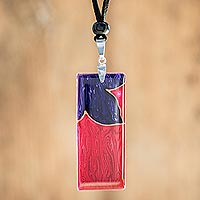 Art glass pendant necklace, 'Untamed Flower' - Purple Flower on Magenta Art Glass Pendant Necklace