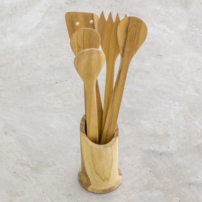 Teakwood cooking tool set, Chefs Assistant (set of 5)