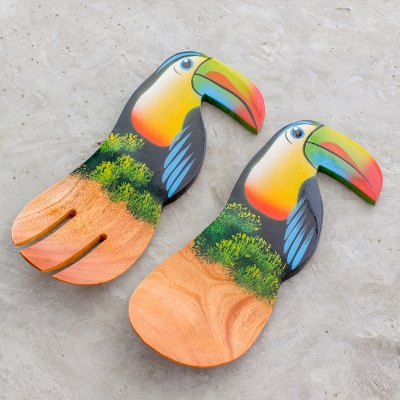 Wood salad servers, Toucan Tossers (pair)