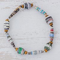 Recycled paper beaded stretch bracelet,