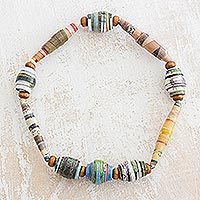 Recycled paper bead stretch bracelet,