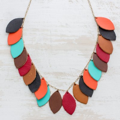Leather pendant necklace, Festival of Leaves