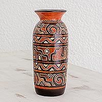 Ceramic decorative vase, 'Honoring Nicoya' - Handcrafted Earth-Toned Chorotega Pottery Decorative Vase