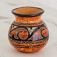 Ceramic decorative vase, 'Nicoya's Legacy' - Handmade Orange and Brown Chorotega Pottery Decorative Vase