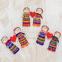 Cotton worry dolls, 'Love and Hope' (pair) - Two Guatemalan Worry Dolls with 100% Cotton Pouch
