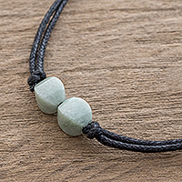 Jade pendant necklace, 'Twins Together' - Pale Green Jade Pendant on Black Cotton Cord Necklace