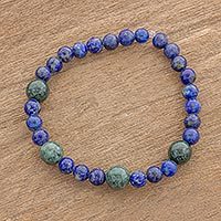 Jade and lapis lazuli beaded stretch bracelet,