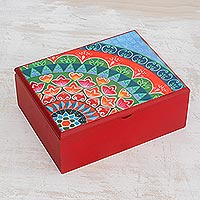 Wood tea box, 'Home Delicacies' - Handcrafted Wood Tea Box in Red from Costa Rica