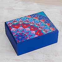 Decoupage wood tea box, 'Blue Delight' - Decoupage Wood Tea Box in Blue from Costa Rica