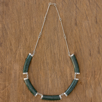Jade pendant necklace, 'Mayan Power in Dark Green' - Jade Link Pendant Necklace in Dark Green from Guatemala