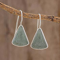 Jade drop earrings, 'Mayan Triangles' - Apple Green Triangular Jade Earrings from Guatemala