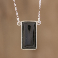 Reversible jade pendant necklace, 'Black Door' - Black Jade Reversible Pendant Necklace from Guatemala