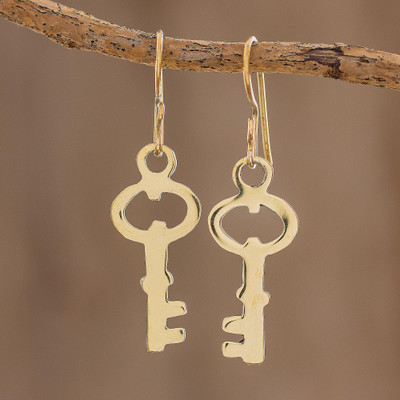Brass dangle earrings, Magic Key