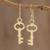 Brass dangle earrings, 'Magic Key' - Handcrafted Brass Key Dangle Earrings from Guatemala thumbail