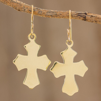Brass dangle earrings, Pointed Cross