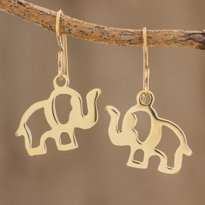Brass dangle earrings, Celebrating Elephants