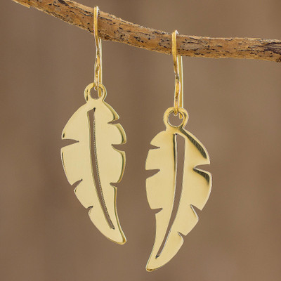 Brass dangle earrings, Twirling Leaf