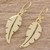 Brass dangle earrings, 'Twirling Leaf' - Handcrafted Brass Leaf Dangle Earrings from Guatemala (image 2b) thumbail