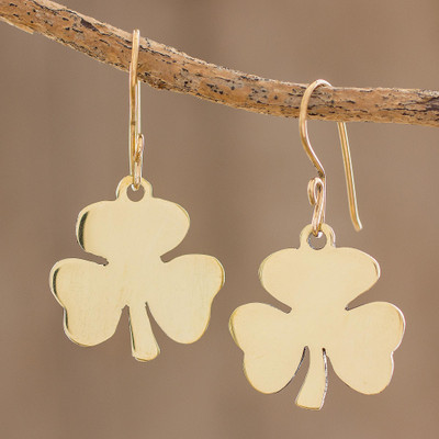 Brass dangle earrings, Shining Clover (large)