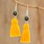 Jade dangle earrings, 'Ancient Orb in Yellow' - Jade and Yellow Tassel Dangle Earrings from Guatemala thumbail