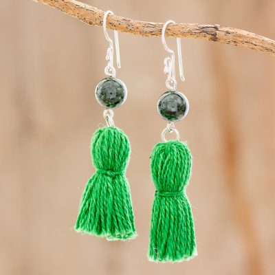 Jade dangle earrings, Ancient Orb in Green