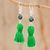 Jade dangle earrings, 'Ancient Orb in Green' - Jade and Green Tassel Dangle Earrings from Guatemala thumbail