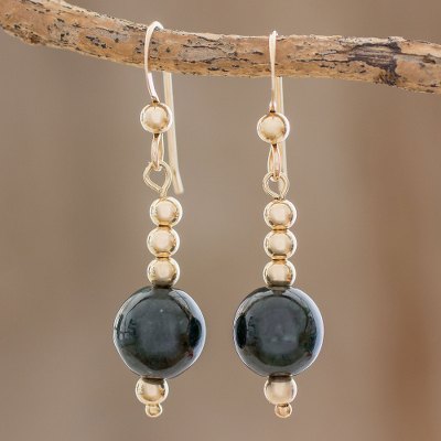 Gold-filled jade dangle earrings, Mayan Treasures