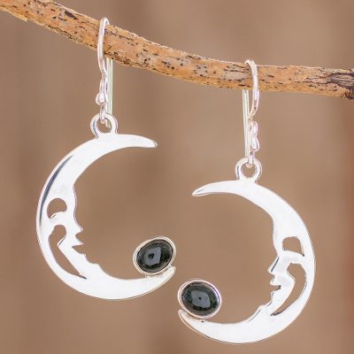 Jade dangle earrings, Crescent Moon Cradle