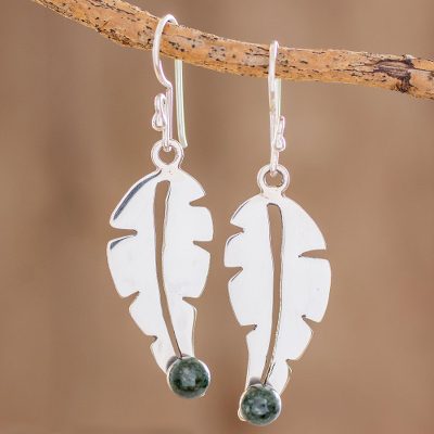 Jade dangle earrings, Feather Gleam