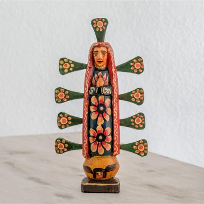Wood statuette, Red Guadalupana