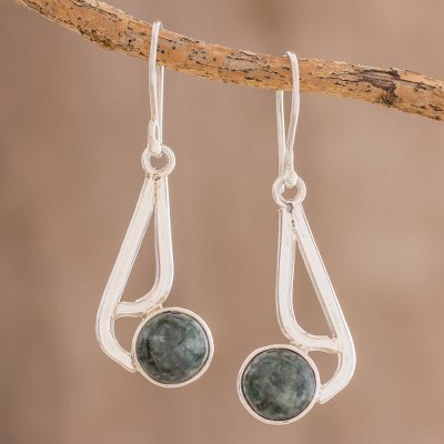 Jade dangle earrings, Mayan Wave in Dark Green