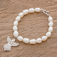 Cultured pearl charm bracelet,