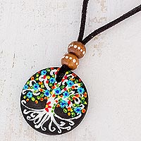 Wood pendant necklace, 'Magical Tree in Black' - Tree Motif Pinewood Pendant Necklace in Black from Guatemala