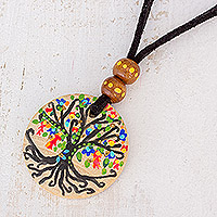Wood pendant necklace, 'Magical Tree' - Tree Motif Pinewood Pendant Necklace from Guatemala
