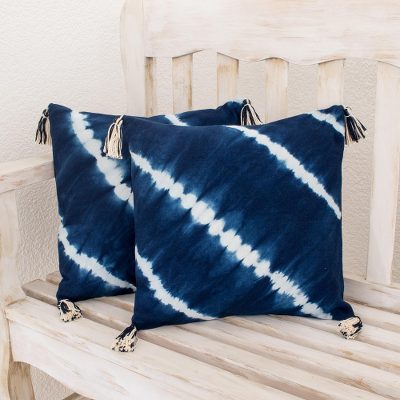 Tie-dyed cotton cushion covers, Along the Sea (pair)