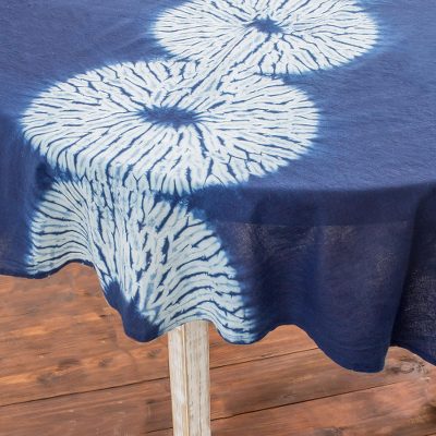 Tie-dyed cotton tablecloth, Indigo Lily Pads
