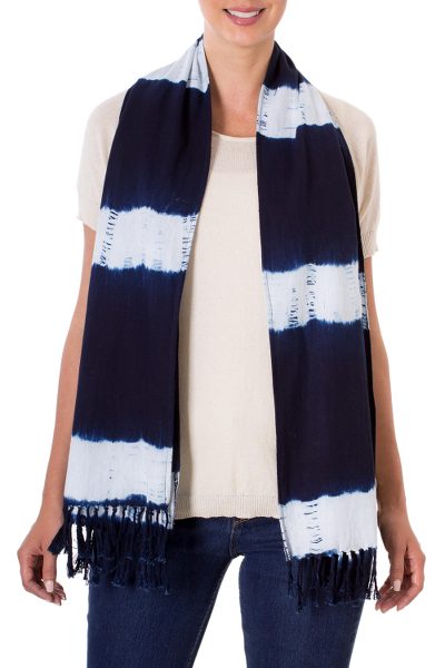Tie-dyed cotton scarf, Cloud Streaked Night